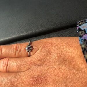 Vintage Retired Pandora Brand Amethyst Flower Beaded Shank Statement Ring